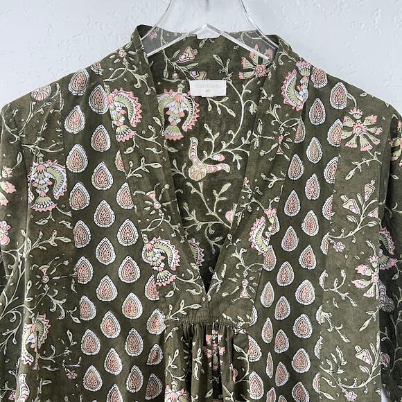 World Market Women's Paisley Tunic S/M Green Cotton Long Sleeve Casual Top - Picture 3 of 6